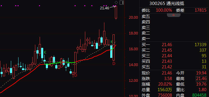 通光线缆2连20%涨停！4股获主力资金超20亿净流入！(3)